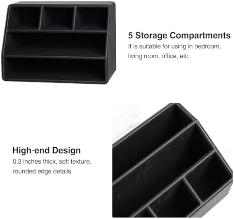 PU Leather Desk Organizer, Remote Control Holder, Black - Image 5