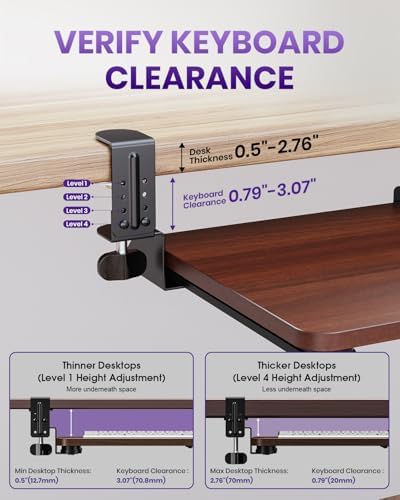 Ergonomic Keyboard Tray Under Desk, 25.6x11.8 Inch Board, Walnut - Image 6