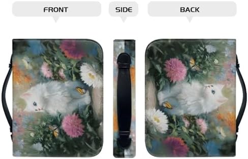 Floral Bernese Mountain Dog Pattern Bible Cover for Women Soft PU Leather Verse Print Bible Carrying Case Large Capacity Book Organizer with Top Handle Gifts for Christians - Image 4