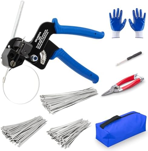 Stainless Steel Cable Tie Gun Metal Zip Cutter Heavy Duty Outdoor, 250PCS 304 Metal Zip Ties Adjustable Fastening Cutting Tie Tool Sets for Vehicles Exhaust Wrap Wire Fence Chicken Coop by Unknown