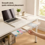 Under Desk Storage Slide Out Drawer Organizer,3 Pack Large & Medium & Small Hidden Under Desk Drawer Multi Space Holder for Pen Earphone Cosmetics Kitchenware Notebook Tape,LMS White - Image 2
