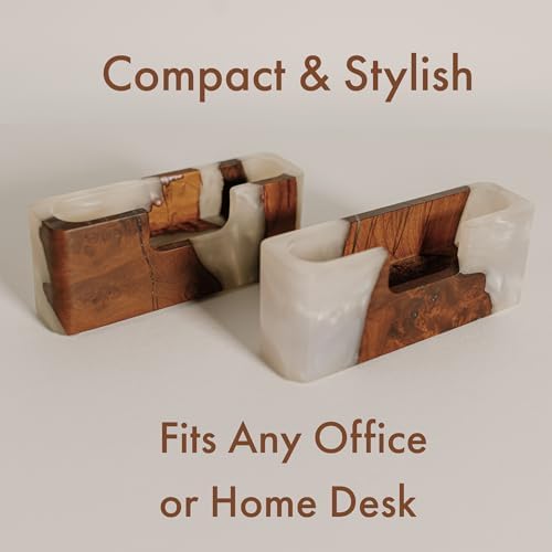 RWA Business Card Holder – Luxury Square Desk Organizer, Stylish Office Decor, Slim Card Holders - Wood & Epoxy Card Display Stand for Men and Women, Office Desk Accessories - SMART, platinum - Image 4