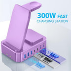 300W Charging Station for Multiple Devices Apple, Zutspzss 10 in 1 Wireless Charger for iPhone 16, GaN III USB C 65W PD Fast Charging Stand Dock for MacBook, Apple Watch&Airpods,Purple - Image 4