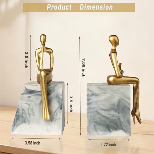 Book Ends for Shelves to Hold Books,Heavy Duty Thinker Abstract Statue - Image 3