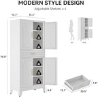 COFaR 71" Tall Pantry Cabinet with Drawer, White Storage Cabinet with Adjustable Shelves, 3-Section Freestanding Cupboard for Kitchen Organization - Image 2
