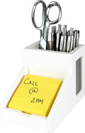 Victor Desk Pencil Cup With Angled Note Holder, Frosted Glass Window Desktop Organizer for Pens, Pencils, and Notes, 4.1 x 6.1 x 4.5-Inches, White by Victor