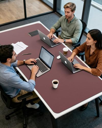 YSAGi 55" x 24" Large PU Leather Desk Mat for Keyboard and Mouse - Waterproof Non-Slip Desk Pad Protector for Office, Home, Writing Desk, Dark Pink - Image 3