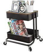 Melody House 2-Tier Metal Utility Rolling Cart Storage Organizer with Cover Board Mobile Trolley Sofa Side Table with Wheels for Office Home Kitchen Organization Black by MelodyHouse