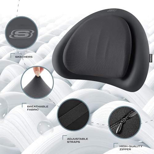 Skechers Lumbar Pillow Premium Memory Foam,Double-Layer-Office Chair Cushion for Tailbone Pain Relief,Butt Pillow for Office Chair,Car seat Cushion,Long Sitting Office Workers,and Car Drivers,Black - Image 3