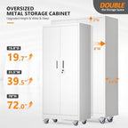 VINGLI Large Metal Storage Cabinet with 2 Doors and 5 Adjustable Shelves, Upgraded Height & Wide & Deep, 40''W x 20''D x 72''H, Oversized Garage Storage Cabinet with Wheels and Locks (White) - Image 4