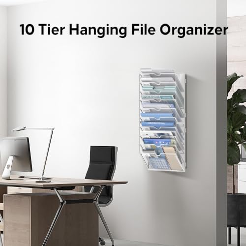 10-Tier Wall File Organizer and Hanging File Organizer, White - Image 4