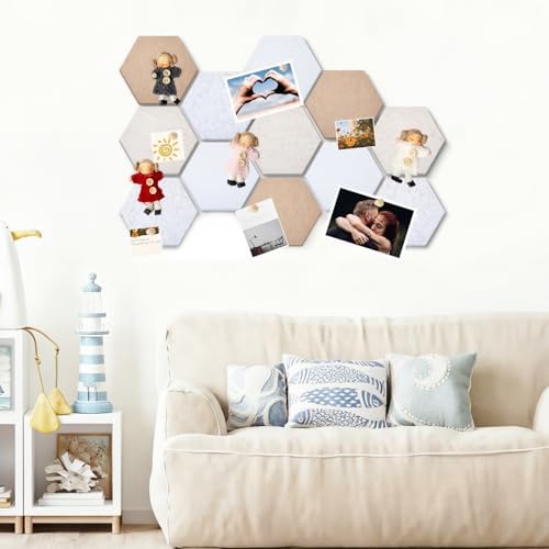 12x10 in 16 Pcs Hexagon Cork Board Tiles, Felt Pin Boards, Retro - Image 5