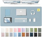 YSAGi Leather Desk Pad Protector, Office Desk Mat, Large Mouse Pad, Non-Slip PU Leather Desk Blotter, Laptop Desk Pad, Waterproof Desk Writing Pad for Office and Home (Ice Blue,55" x 24") by YSAGi