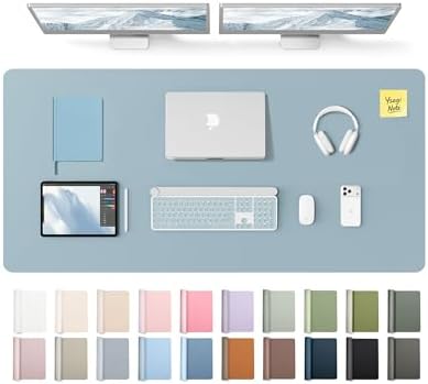 YSAGi Leather Desk Pad Protector, Office Desk Mat, Large Mouse Pad, Non-Slip PU Leather Desk Blotter, Laptop Desk Pad, Waterproof Desk Writing Pad for Office and Home (Ice Blue,55" x 24") by YSAGi