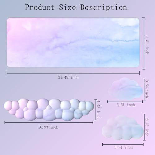 Cloud Mouse Pad and Keyboard Wrist Rest 4PCS Extended Large Desk Mat Pad Set Memory Foam Non-Slip Ergonomic Gaming Mouse Pad Wrist Support for Computer Laptop Home Office Cute Pink Blue Sky - Image 4