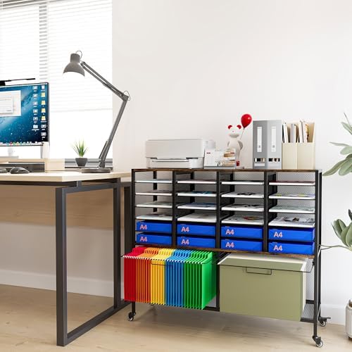 EasyPAG Rolling File Cart with 24 Slot Mail Organizer, Under Desk Storage with Hanging File Rack for Letter/Legal Folders, Mobile Filing Cabinet Printer Stand for Office Home Classroom, Black - Image 2