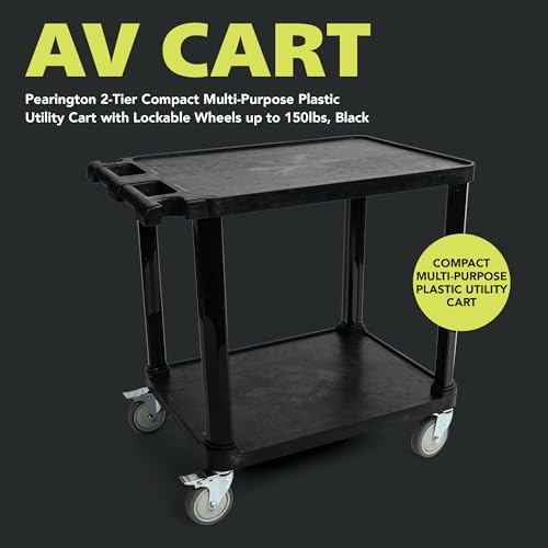 Pearington 2-Tier Compact Multi-Purpose Plastic Utility Cart with Lockable Wheels up to 150lbs, Black - Image 2