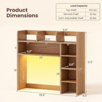 LDAILY Desktop Bookshelf with LED Lights, 35.5’’ Wooden Desk Shelf with 8 Cubes & 3 Adjustable Storage Shelves, 5-Tier Desk Hutch for Dorm College Office Computer Monitor Up to 25’’(Natural) - Image 3