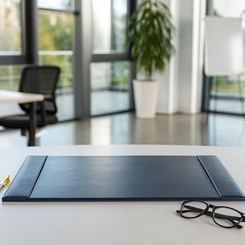 Dacasso Bonded Pad with Side Rails Luxury Leather Desk Blotter for Writing, 30 x 18 (Navy Blue) by Dacasso