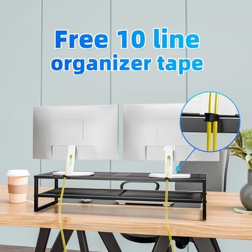 Simple Trending 2-Tier Dual Monitor Stand with Mouse Pad, Metal, Black - Image 3
