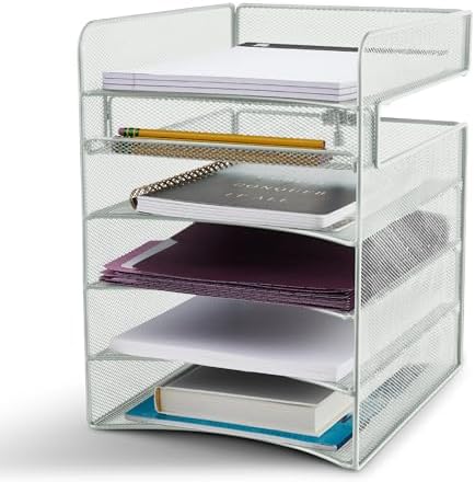 Safco Onyx Hanging Desktop Organizer with 5 Horizontal Trays, Under-Desk Storage. Fits Tables 1.75" Thick and Under, Silver by SafcoProducts