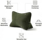 Pat. Pend. Corduroy Ergonomic Lumbar Support Pillow for Sitting Support, Triangle Back Cushion for Sofa, Armchair & Bed, Washable Cover, Avocado Green - Image 3