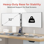 Suptek Free-Standing Dual Monitor Desk Mount, Full Motion Stand for 2 Monitors up to 32" 15.4lbs Each, Height Adjustable Swivel Tilt 360° Rotation, VESA Compatible with Phone Slot, Black - Image 4