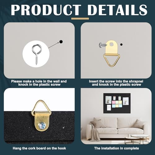 Teling 36" x 24" Cork Board Large Wood Framed Cork Bulletin Board with Pins Eye Bolts Screws Notice Pin Hook for Home School Office Walls(Black Frame) - Image 3