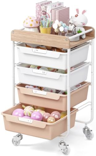 SYKIARIOL Rolling Craft Storage Cart with 4 Drawers,Kids Art Cart,Pearl by SYKIARIOL
