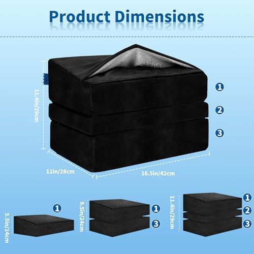 3 Adjustable Heights Foot Rest for Under Desk at Work, Comfortable Footrest with Warm Plush Feet Pocket, Washable Cover, Foot Stools for Office, Chair and Gaming - Leg Pain Relief (Black) - Image 3