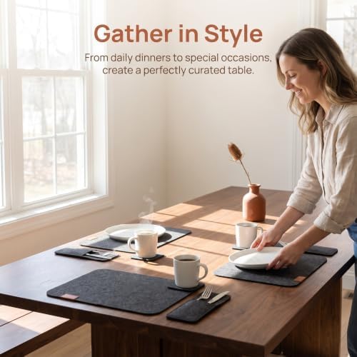 8 Sets Felt Dining Table Pads Set with Coasters and Cutlery Bags - Image 3