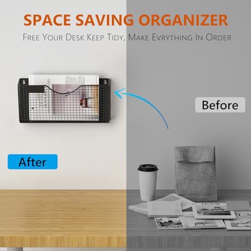 MFTEK Magnetic File Holder, 3 Pockets Magnetic File Folder Holder No Drilling Magnet Paper Mail Organizer Magazine Basket, Hanging Wall Storage Rack for Fridge Cabinets Office Classroom - Image 5