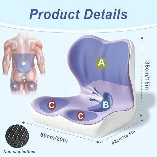 Seat Cushion for Office Chair and Car, Ergonomic Memory Foam Seat Cushion with Lumbar Support Pillow, Orthopedic Cushion for Sciatica & Back Pain, Purple & Light Gray - Image 2