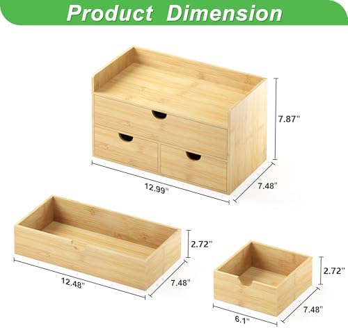 Bamboo Desk Organizer with Drawers, Desktop Storage for Office Supplies - Image 3