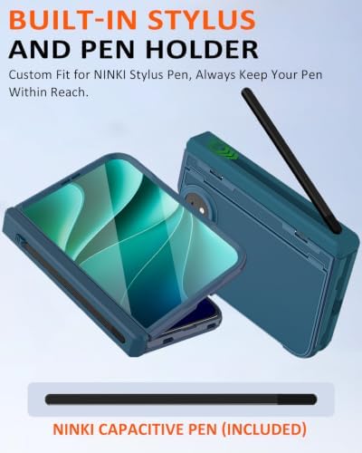 NINKI for iPhone Duo Case with Stylus Holder & Pen & Invisible Kickstand, Magnetic Screen Protector Hinge Shockproof Fold Phone Cover for iPhone Duo Case with Pen Holder and Hidden Stand 2026 – Blue - Image 2