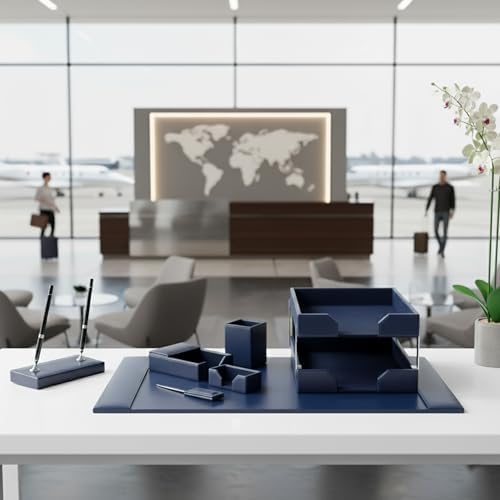 Dacasso Navy Blue Bonded Leather 9-Piece Desk Set (D5009) - Image 5