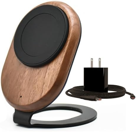 ARK Uno - Solid Wood MagSafe Stand Magnetic Wireless Charging Station w/Adapter & USB to USB C15W Wireless Charger. for iPhone 12-17 & Some Samsung. Home, Office, Kitchen,Best Mens Gifts! by ARKHomeOffice