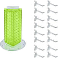 Azar Displays 700220-GRE-2C16 Four-Sided 4”W x 12” Revolving Pegboard Tower Kit Counter Display with 16-Pack of 2 inch Locking Hooks, Green by AzarDisplays