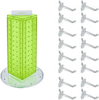 Azar Displays 700220-GRE-2C16 Four-Sided 4”W x 12” Revolving Pegboard Tower Kit Counter Display with 16-Pack of 2 inch Locking Hooks, Green by AzarDisplays