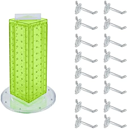Azar Displays 700220-GRE-2C16 Four-Sided 4”W x 12” Revolving Pegboard Tower Kit Counter Display with 16-Pack of 2 inch Locking Hooks, Green by AzarDisplays