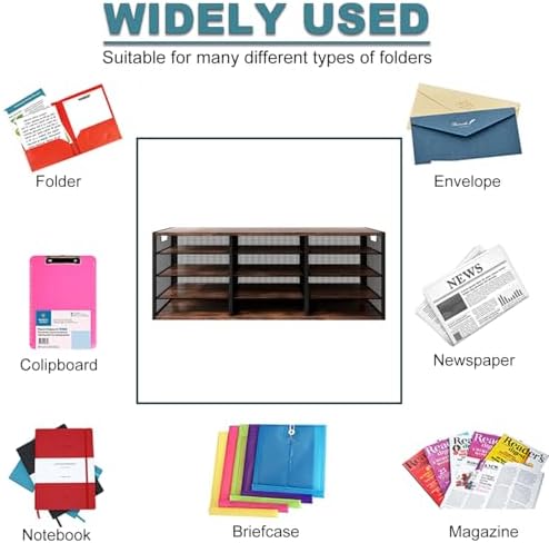 Mail Sorter Adjustable Holder, Countertop Literature Organizer, Student Mailbox for Classroom, Desktop Bill Paper Organizer for Office Home School, 12 Compartments, Brown - Image 3