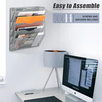 EASEPRES 5 Pocket Mesh Hanging Wall File Organizer, Wall Mounted Mail Paper Document Folder Holder, Clipboard Storage Organization Magazine Rack with Nametag Label for Office Home School, Gray - Image 6