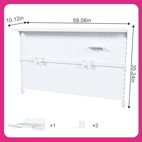 Clamp-On Metal Desk Pegboard with Dual Monitor Stand–No Drilling Needed! 59x35 Inch Steel Privacy Panel with Hooks & Movable Partition, Peg Board Wall Organizer for Gaming & Office - Image 2