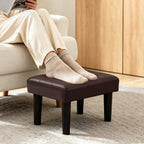 CAROLMADE Footstool Ottoman with Legs, PVC Small Foot Rest Under Desk, Ottoman with Storage for Living Room, Bedroom, Entryway Brown - Image 3