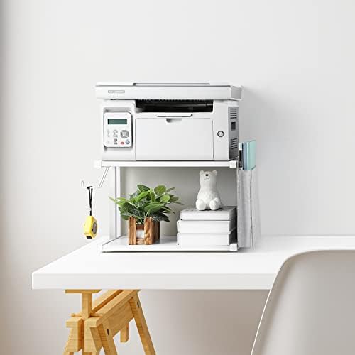 Printer Stand Under Desk Printer Table with Wheels 2 Tier Small Printer Cart with Storage Bag Desktop White Printer Stands for Home Office Fax Machine Scanner Files (White) - Image 5