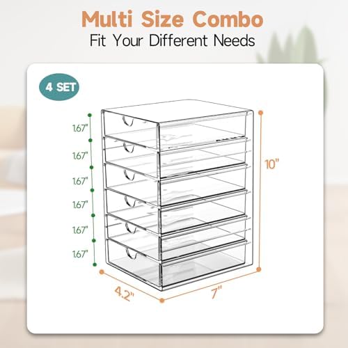 DOMNIU Acrylic Makeup Drawer Storage Organizer with 24 Drawers, 4 Set - Image 3