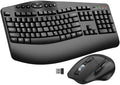 Ergonomic Wireless Keyboard and Mouse Combo, 2.4GHz Full Size Wave Keys Computer Keyboard with Wrist Rest for Natural Typing, Silent 6 Button USB Mouse for Laptop PC Windows Mac (Black) by EDJO