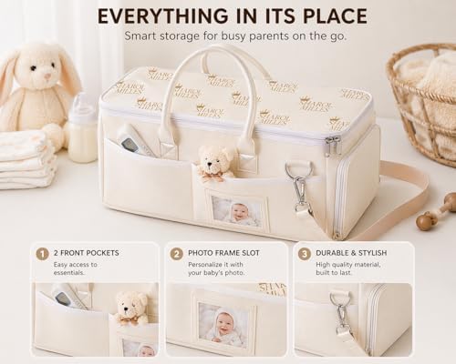 Portable Diaper Caddy, Large 17.1L Nursery Storage Basket with Handle, Baby Essentials Organizer for Changing Table, Travel Use, Beige - Image 6