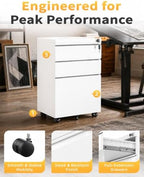 Fully Assembled 3-Drawer Mobile File Cabinet with Lock, Under Desk Storage - Image 5