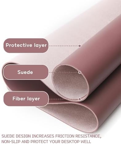 YSAGi Non-Slip Leather Desk Pad XL Size, Waterproof Laptop Computer Desk Keyboard Mat, Table Protector Blotter Mat, Large Mouse Pad for Office/Work/Home/Decor(Dark Pink, 47.2" x 23.6")-No Band - Image 4